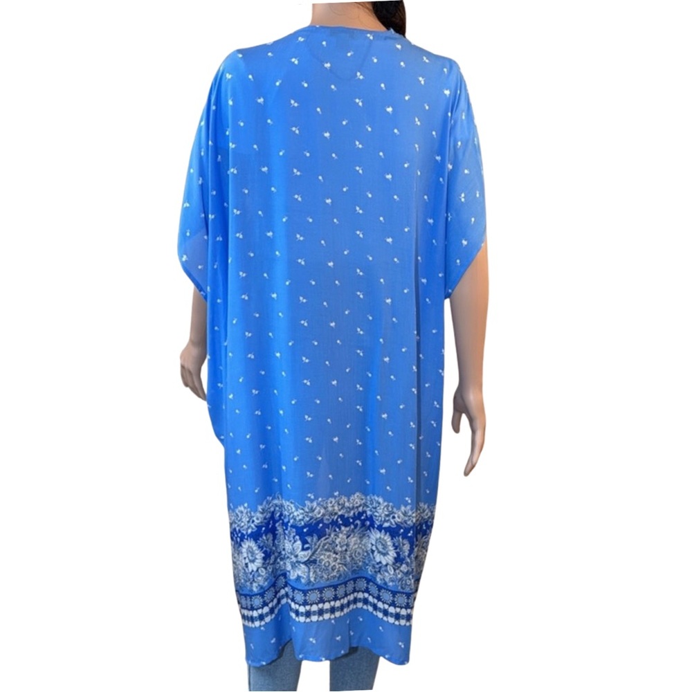 LOFT Blue White Trellis Boho Kimono Duster Open‎ Front Cover Up – XS/S - Picture 2 of 7